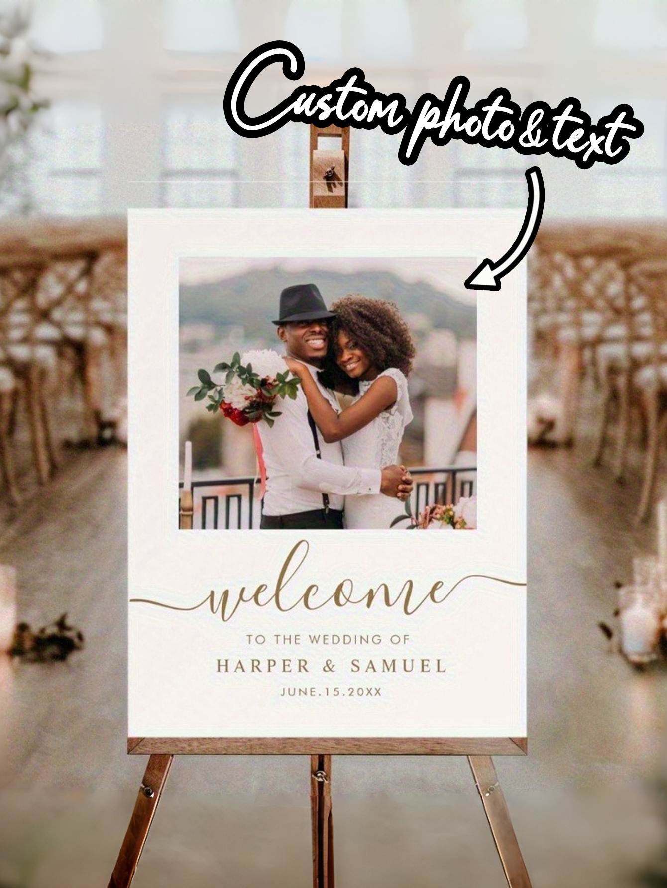 Custom Wedding Welcome Sign Photo Welcome Board Bride & Groom Names Date Decorative Display Stand Wedding Supplies Creative Personalized Signage